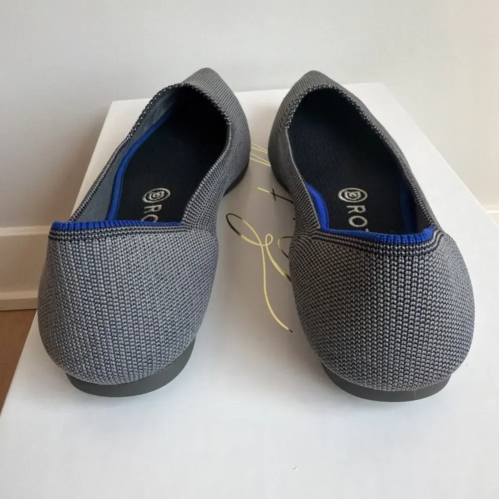 Rothy’s The Point Ballet Flats Gray Grey Herringbone Washable Knit Size 9 Work